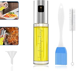 GeeRic 1PCS 100ML Vaporisateur Huile avec Échelle, Pulverisateur Huile d'olive avec Entonnoir Vaporisateur Huile Cuisine en Acier Inoxydable avec Balais d'Huile et Brosse de Nettoyage pour BBQ/Cuisine