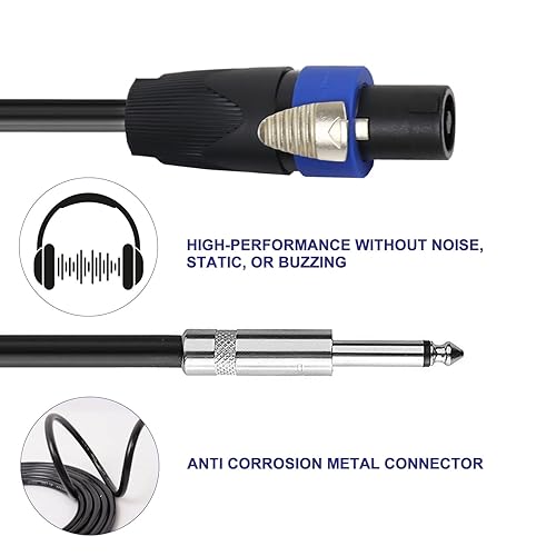 Miniatura 2 de HBU Paquete de 1 cable Speakon a 14 de 10 pies, 1 cable Speak-On macho a cable TS de 14 de pulgada y 0.250 in para altavoz, altavoz, amplificador,