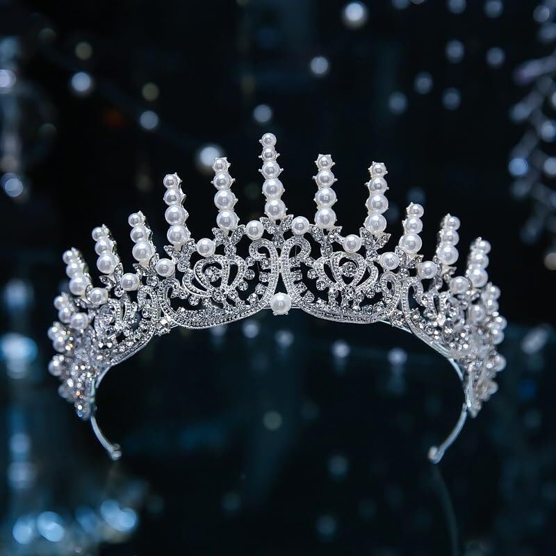 CC Crowns for Women, Luxury Bridal Tiara Headpiece, Wedding Accessories with Imitation Pearls, Pageant Diadem Hair Jewelry