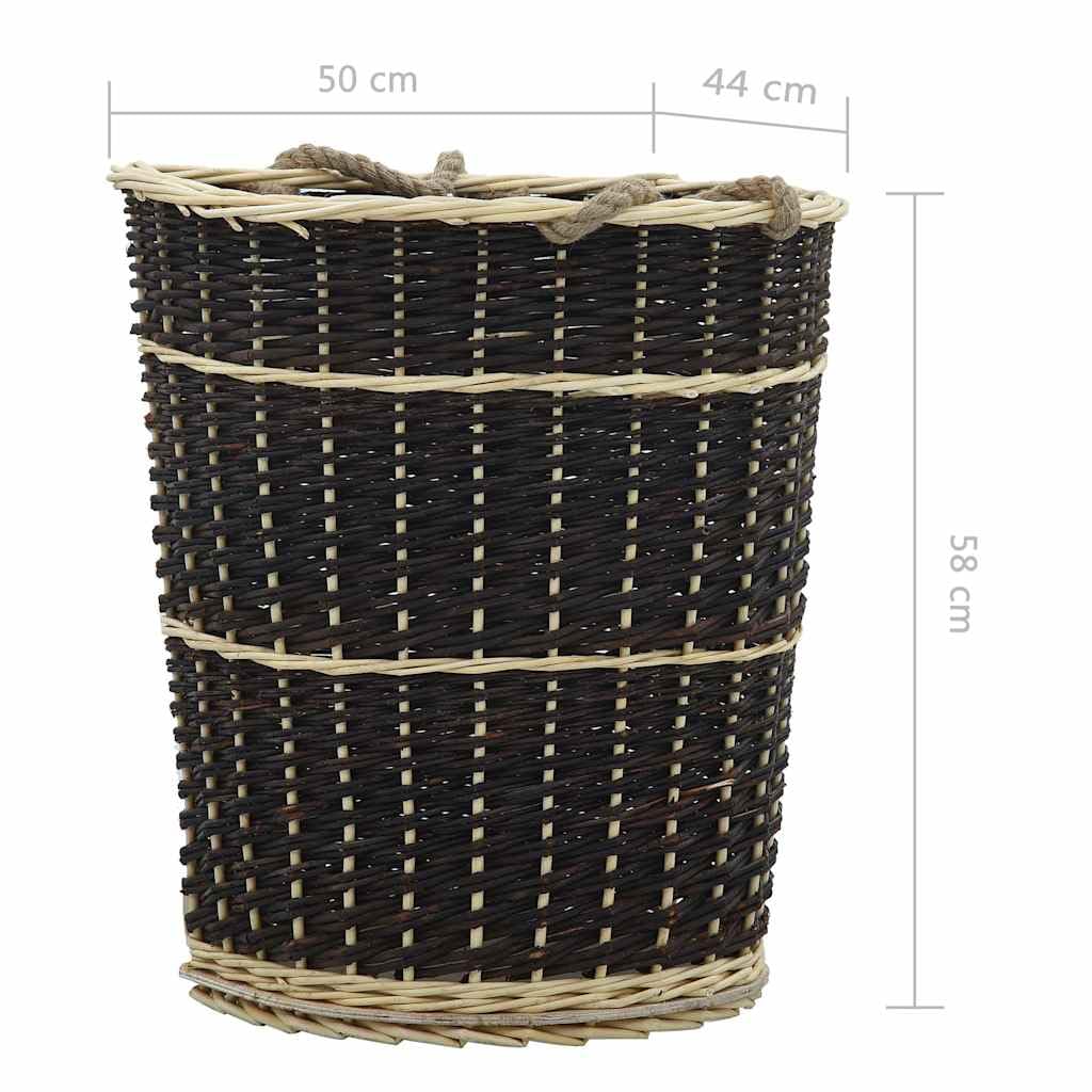 Cesto in legno di vimini naturale con tracolla e manici, 50 x 44 x 58 cm, rustico, versatile come scaffale per legna da ardere e contenitore in legno per interni, giardino, terrazza