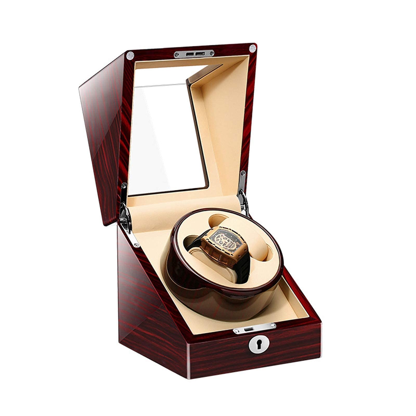 Watch Winder Automatic Winding Box For 2 Watches Position Leather Pillows Quiet Motor 4 Rotation Modes Wooden Flexible Fit Lady And Man Watches Watch Winder Display Watch Box A
