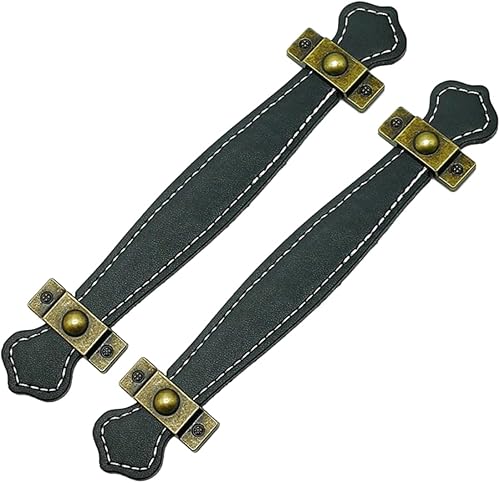 Uonlytech Tiradores de cuero vintage para puerta, 2 unidades, estilo vintage, muebles de cuero, manija de cuero, para maletero, color negro,