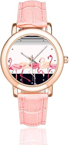Lindo Flamingo Birds Reloj de pulsera con correa de cuero rosa para mujer