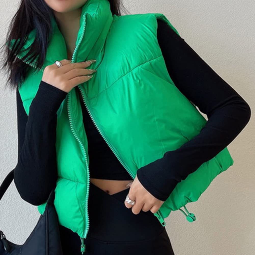 KEOMUD Women's Winter Crop Vest Lightweight Sleeveless Warm Outerwear Puffer Vest Padded Gilet