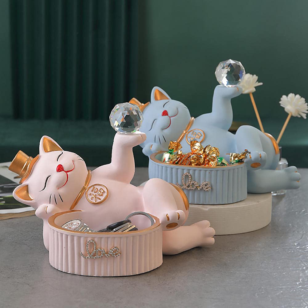 UDRJU Statue Artigianato Caja De Almacenamiento Creativa para Gatos con Bola De Cristal, Decoración del Hogar-C
