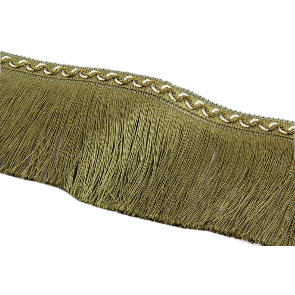 2 m Army Green Polyester Silk Tassel Fringe Border, 13 cm Wide, Decorative Ribbon for DIY Crafts, Costumes, Curtains, Sewing Accessories