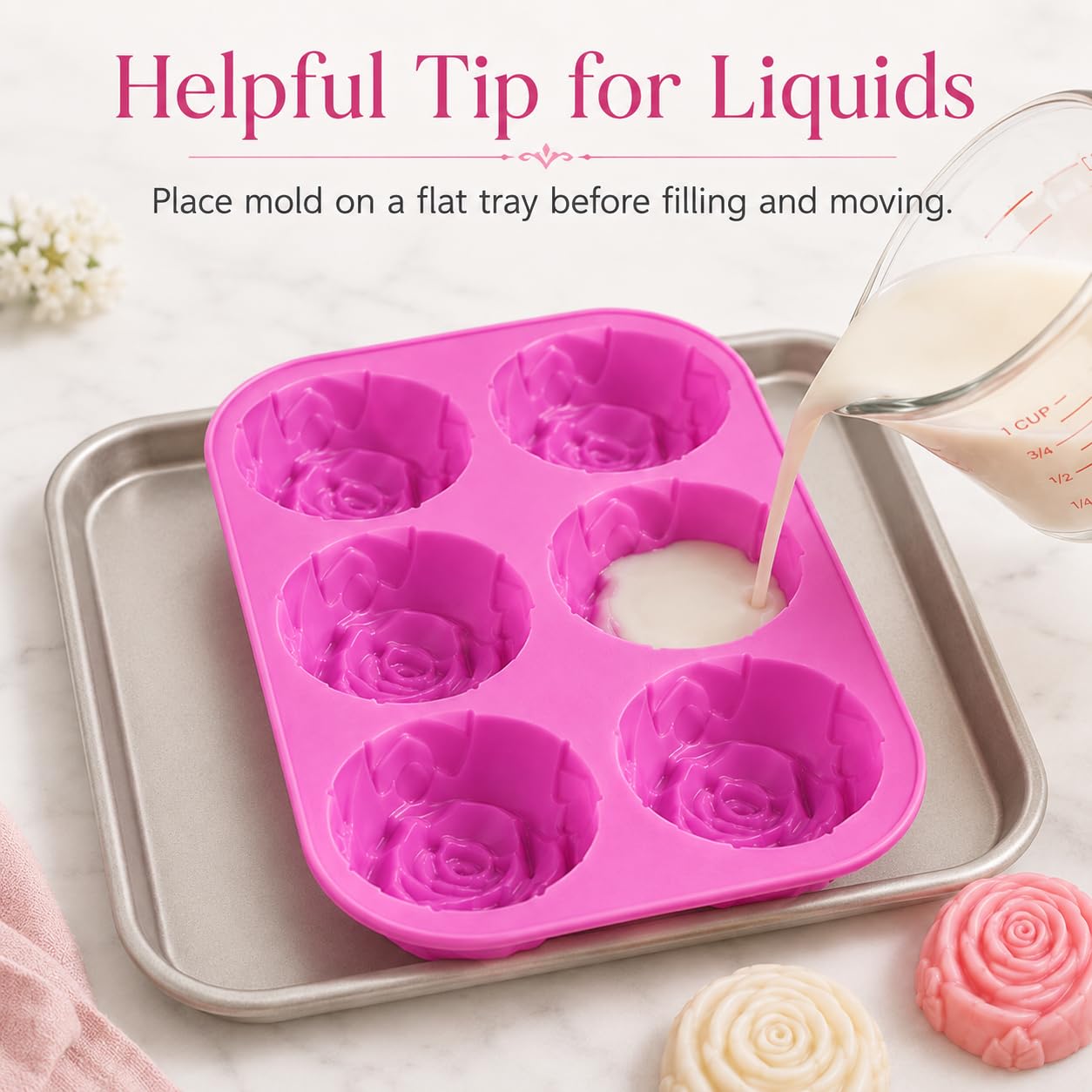 Paquete de 3 moldes grandes de silicona para cubitos de hielo y jabón, diseño de rosas