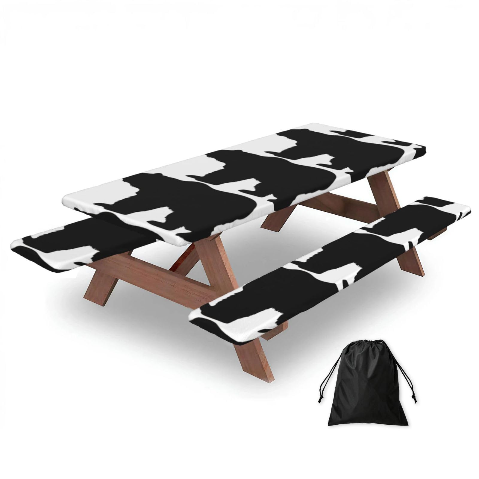 Zyjhyy Black Bear Print Party Table Covers With Bench Covers Set Of 3 Picnic Table Cloth Wipe Clean For Garden Camping