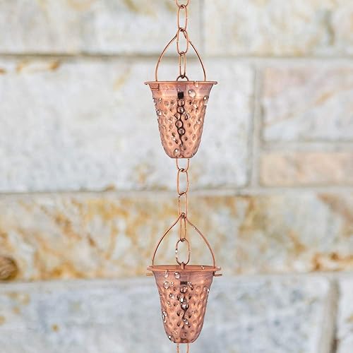 Miniatura 7 de Marrgon Cadena de lluvia de cobre con adaptador de canalón y lavabo de anclaje Campanas decorativas y tazas reemplazan la canaleta y desvían el