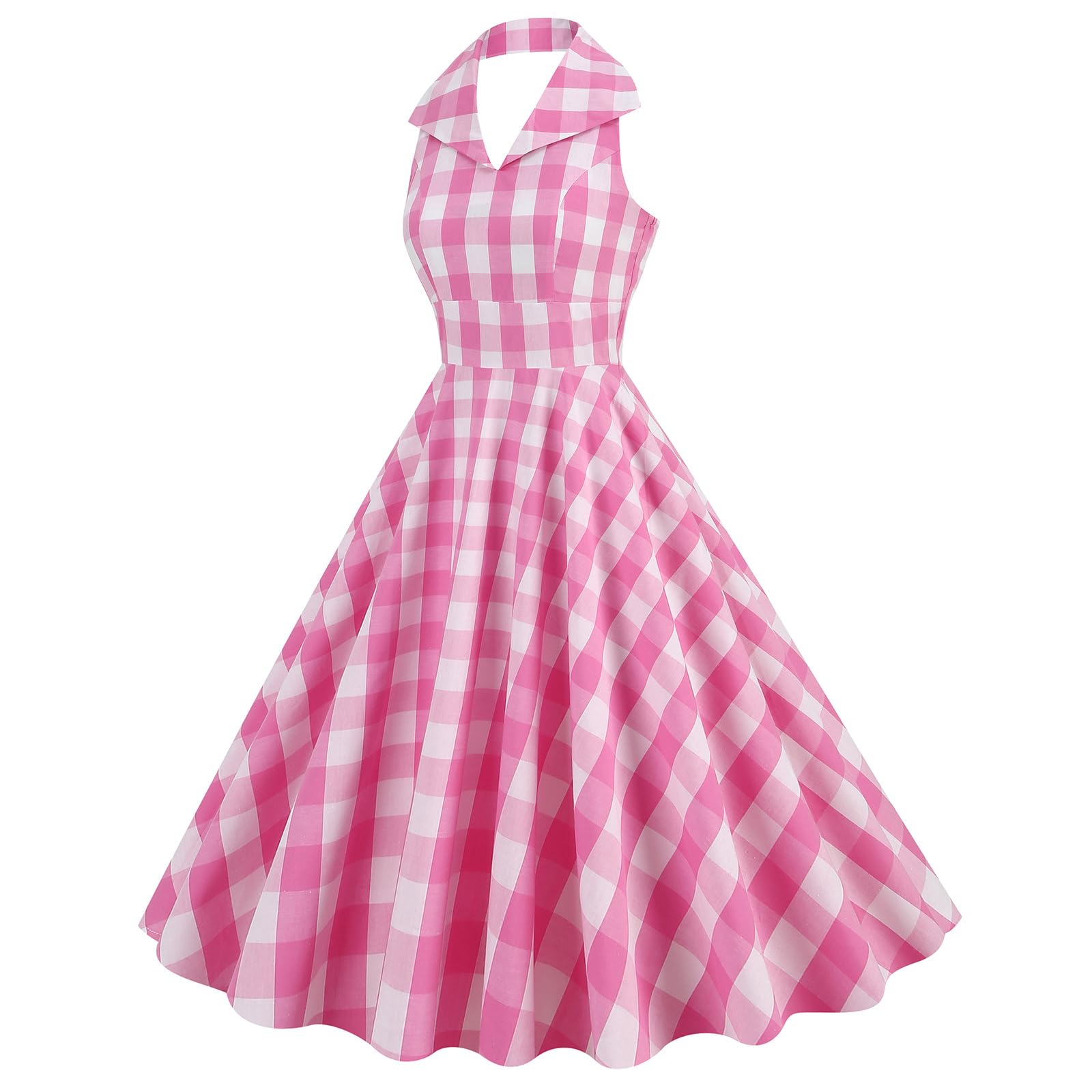 CFWSHJ Damska sukienka w kratę z lat 50. XX w. Vintage Retro z lat 50. Huśtawka bez rękawów Rockabilly sukienka koktajlowa