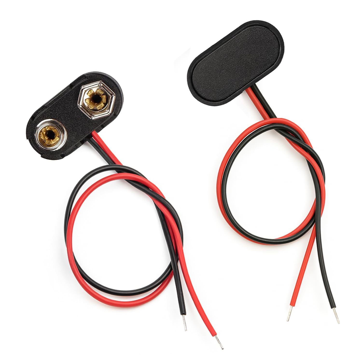 Uxcell 10-Pack 9V Battery Snap Connectors - T Type With Faux Leather Housing, Black/Red Wires - View #2