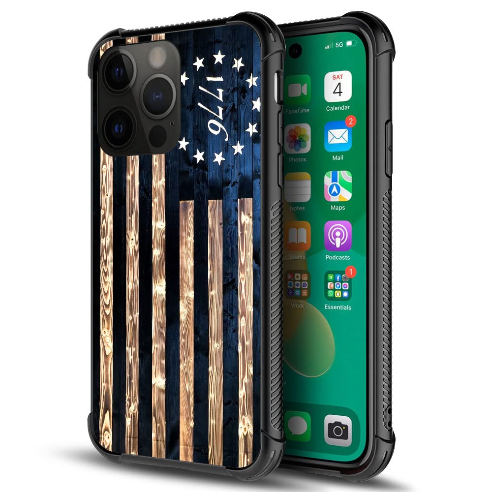 DAIZAG Compatible with iPhone 14 Case,All-Round Protection Shockproof Anti-Scratches TPU Cover,Cases for Man Woman-1776 Vintage USA Flag Wood American