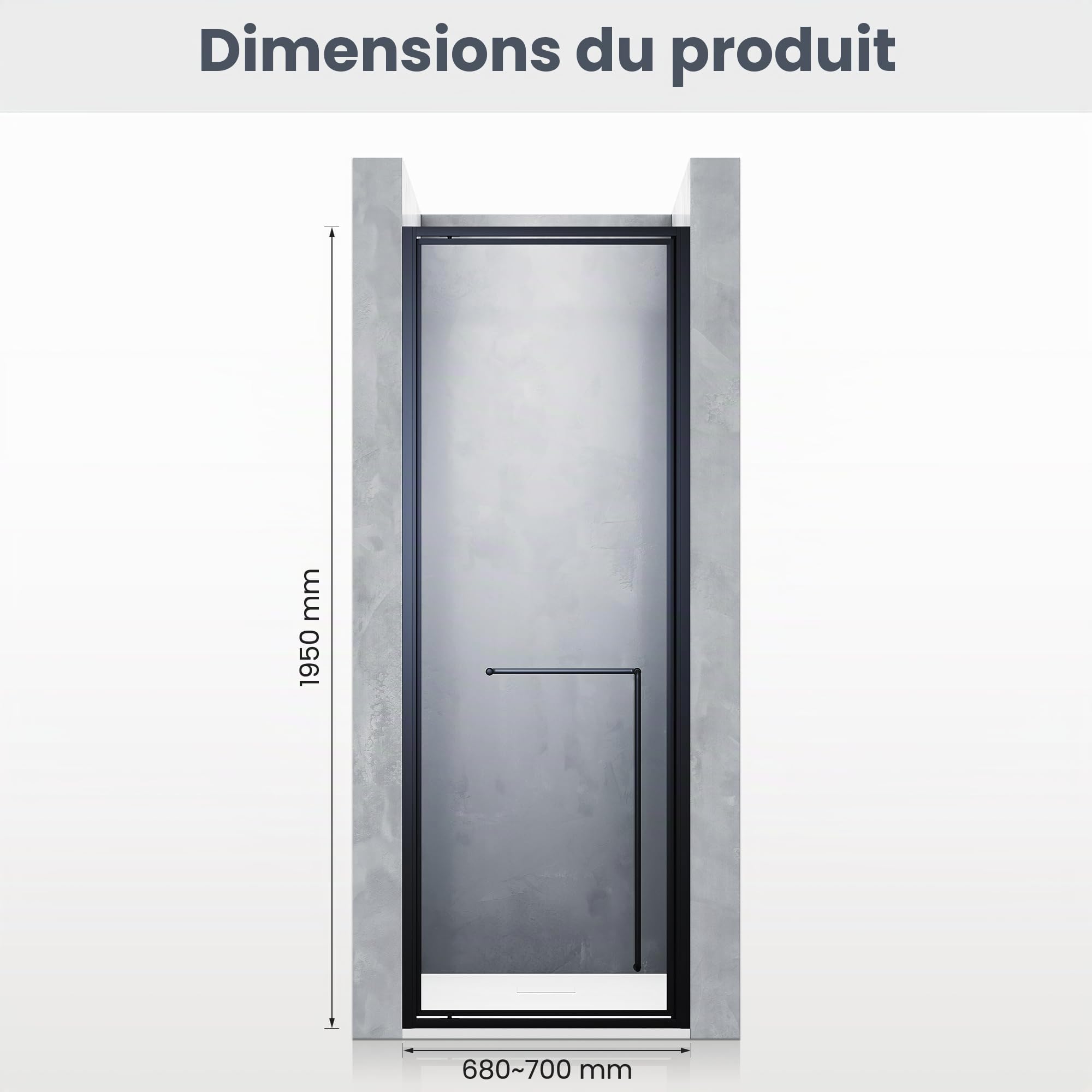SONNI Joint pivotant pour porte de douche 70 x 195 cm - En verre trempé noir de 6 mm - Attraction magnétique