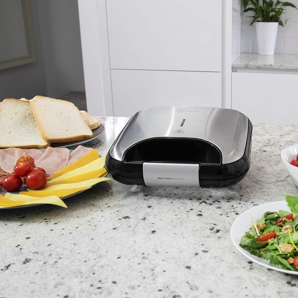 Cecotec Sandwichera Rock'nToast Deep Classic, 1000 W, Mayor amplitud, Placa triangulares, Tostado uniforme, Revestimiento RockStone, Capacidad 2 Sándwiches, Libre de PFOA