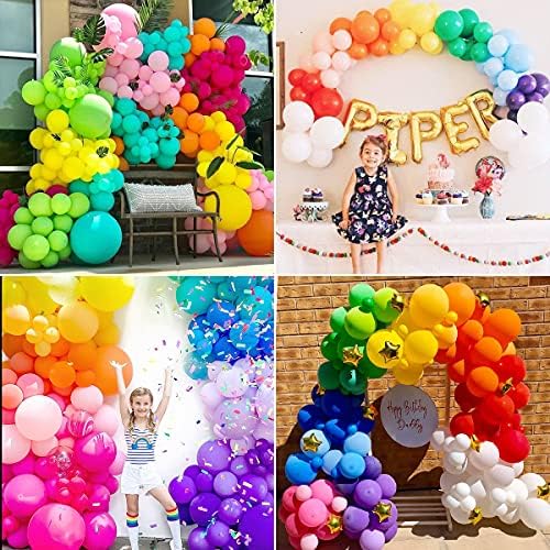 DJLLA Rainbow Balloons Garland Balloon Arch Kit Colourful Baby Shower Decorations with 2pcs Balloons Tying Tool 5M Chain for Happy Birthday Party, Weddings, Anniversary,Hen Party Confetti 3 Ribbons