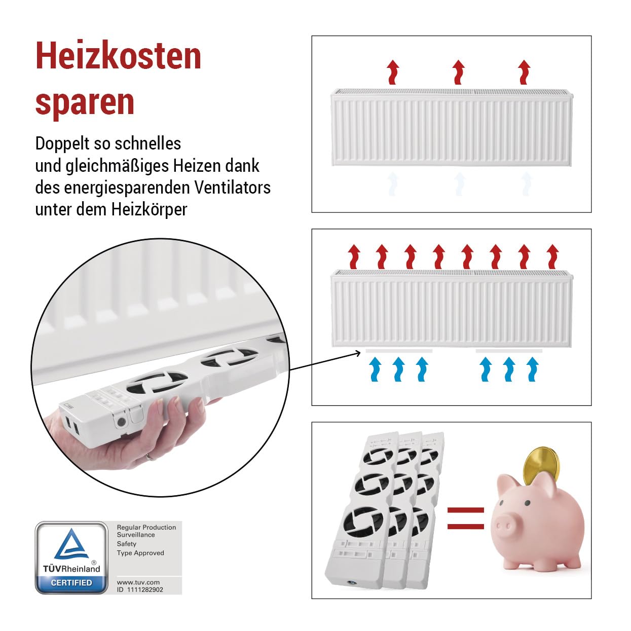 EMOS Wentylator grzewczy do oszczędzania energii i kosztów ogrzewania, zestaw startowy TRIO, 3 sztuki dmuchaw grzewczych z czujnikiem temperatury z regulatorem, ładowarką i akcesoriami, natężenie
