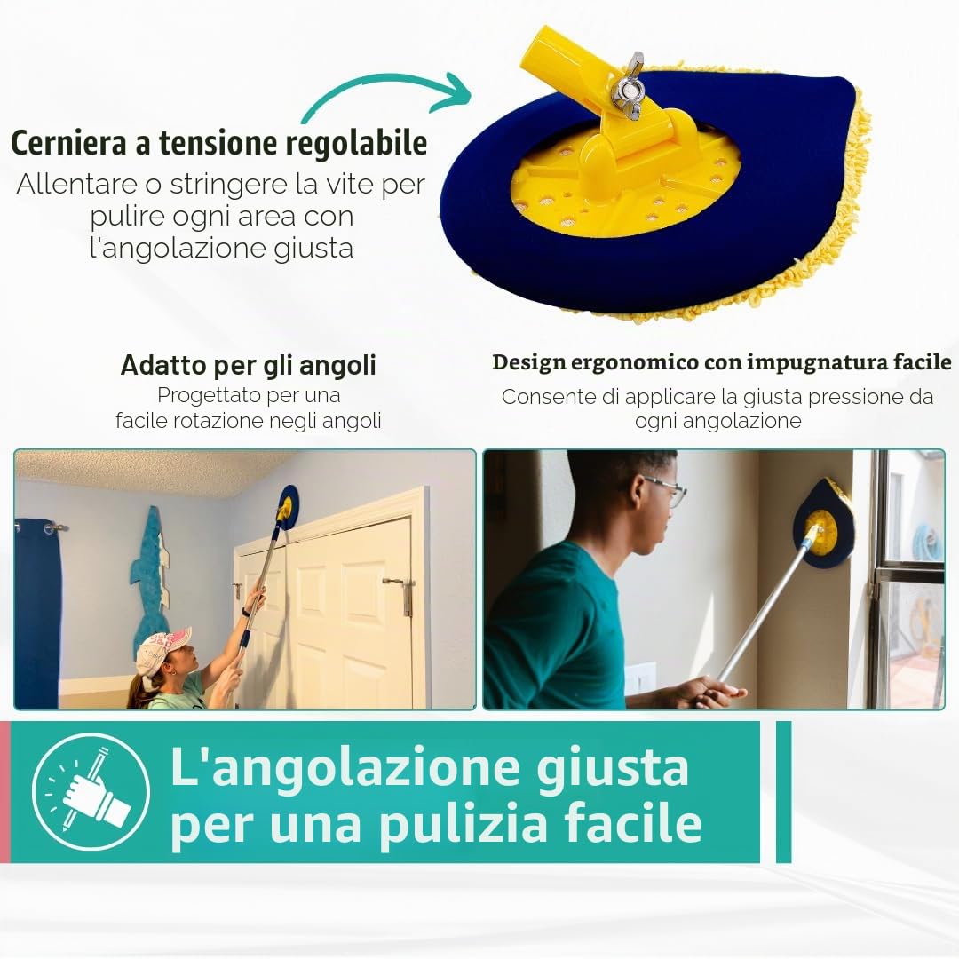 CHOMP - Pulitore da parete con manico lungo, pareti pulite in 5 minuti, estensibile, per parete, soffitto, polvere, lavaggio a umido e panno in microfibra lavabile