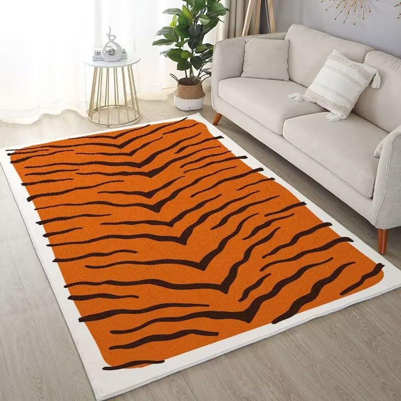 Tapis de couloir lavable et antidérapant orange 80x120cm avec motif tigre ultra résistant