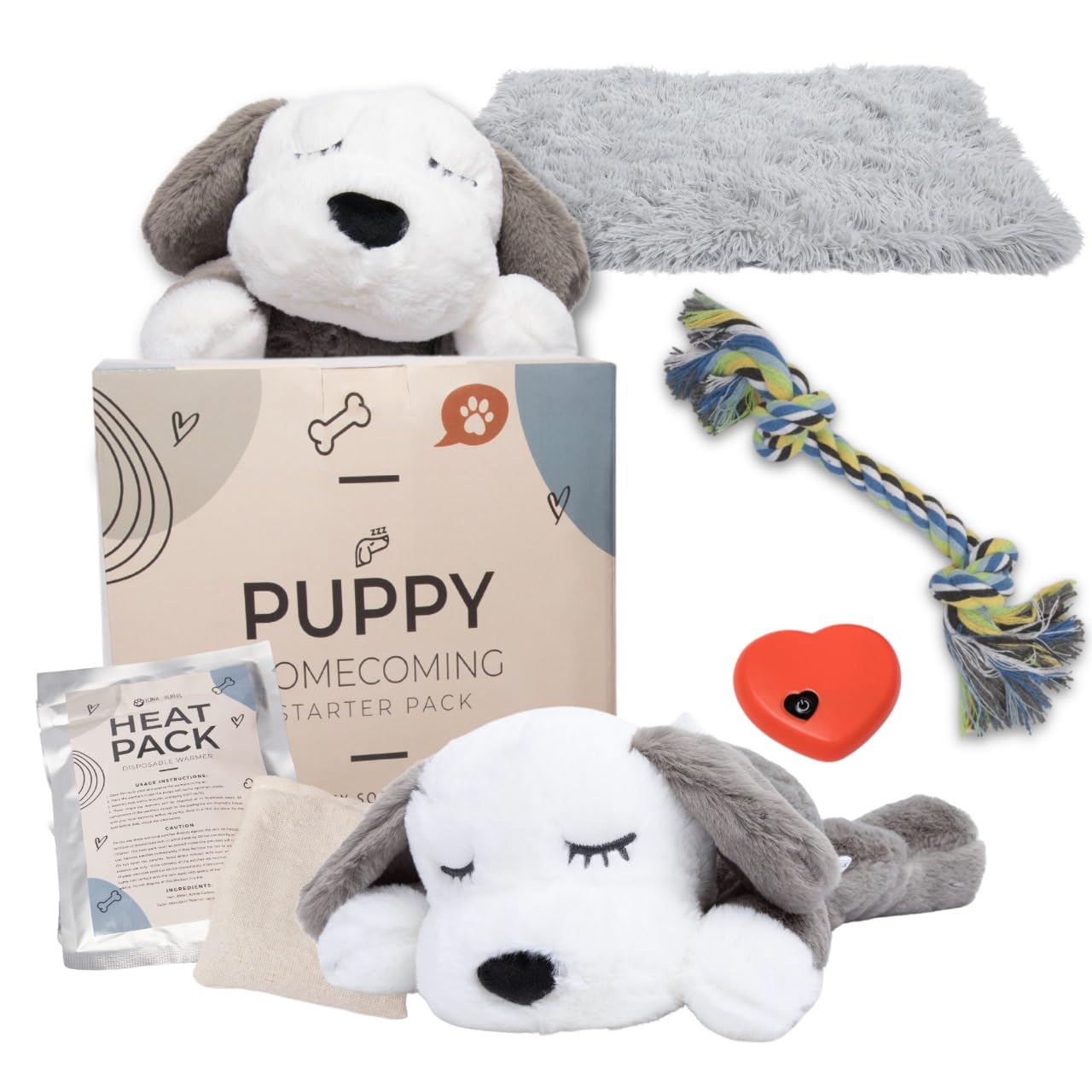 Heartbeat Puppy for Dogs with Blanket, Heat Packs and Chew Toy - Pet Anxiety Relief and Calming Sleep Aid - Perfect Dog Stuffed Animal for Behavioral Crate Training - Dog Toys