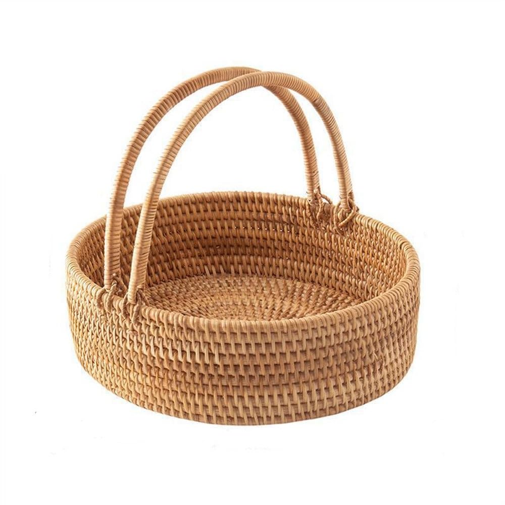 Wicker Picnic Basket Rattan Straw Handle Picnic Camping Storage Basket for Picnic Camping Outdoor(28x34x10cm)