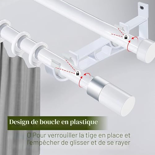 Supporto per asta per tende, confezione da 4 supporti doppi per tende, 28 mm, robusti supporti per asta per tende, colore bianco, ganci di supporto per tende - 2