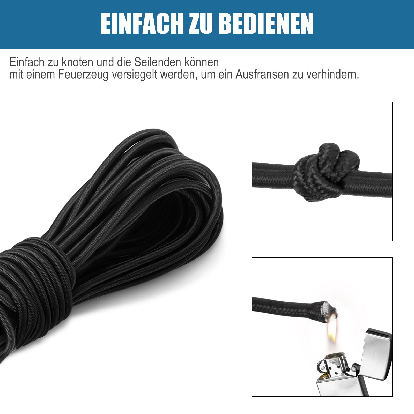 Akicderu Rubber Cord, 4 mm 20 m Expander Rope, Versatile Rubber Cord, Strong Elastic Rubber Cord, Rubber Band, Tarpaulin Rope - Image 3