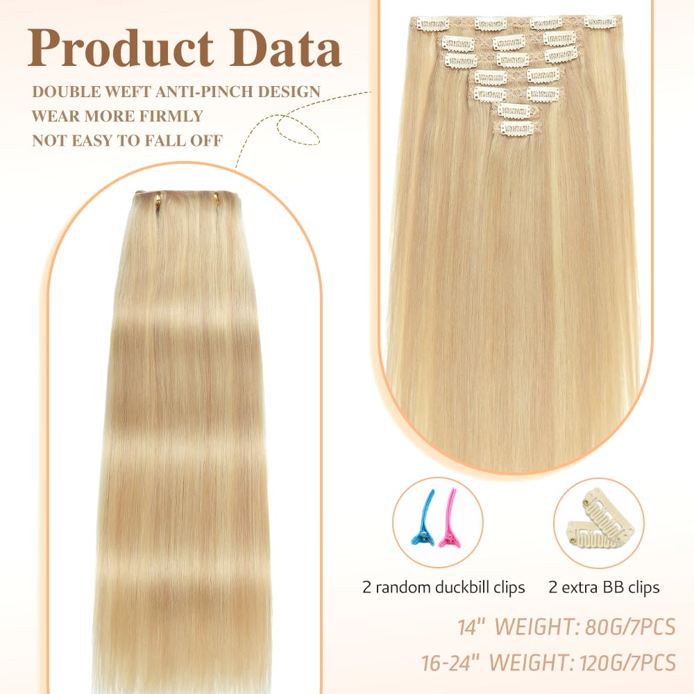 HotLulana Extension Capelli Veri Clip, 7pcs 40cm 120g Extension Capelli Veri Invisible Extension Capelli Clip Capelli Veri Extension Clip 16 Pollice Extension Clip Capelli Veri P18K/613#