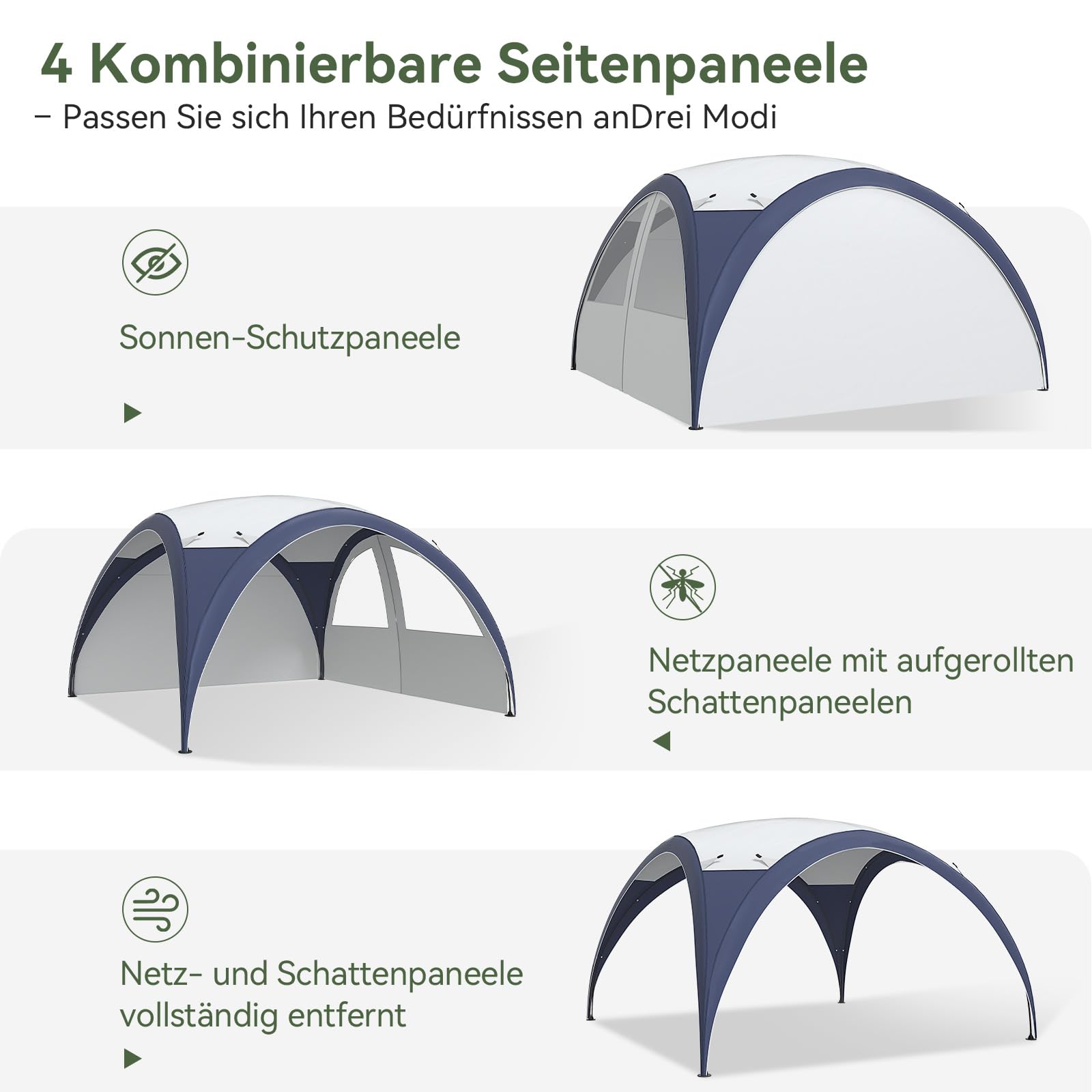 Aoxun Event Shelter Kuppelzelt mit Seitenwänden, Tragbare Stahlstange Camping Pavillon Gartenpartys Veranstaltungen, Transporttasche 4 Vevstärkte Füße, Wasserdicht (4000 mm), UPF 50+, 3,5 x 3,5 m
