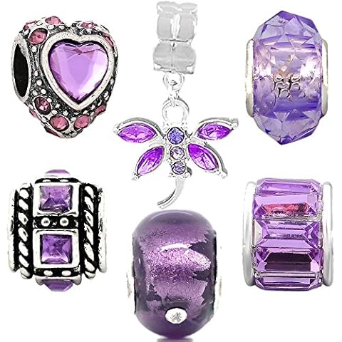 6 Sparkly Amethyst Purple Charm Beads Set Cover