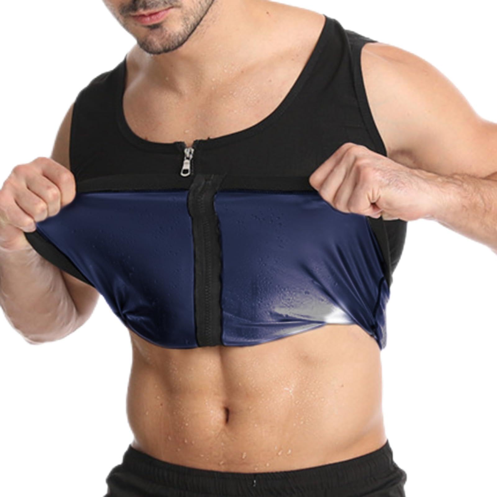 GENEMEN Men Sauna Shirt Sweat Suit Body Shaper Slimming Tops mit Zipper Fitness Gym Tummy Corset (Zipper Lining Blue, XL)