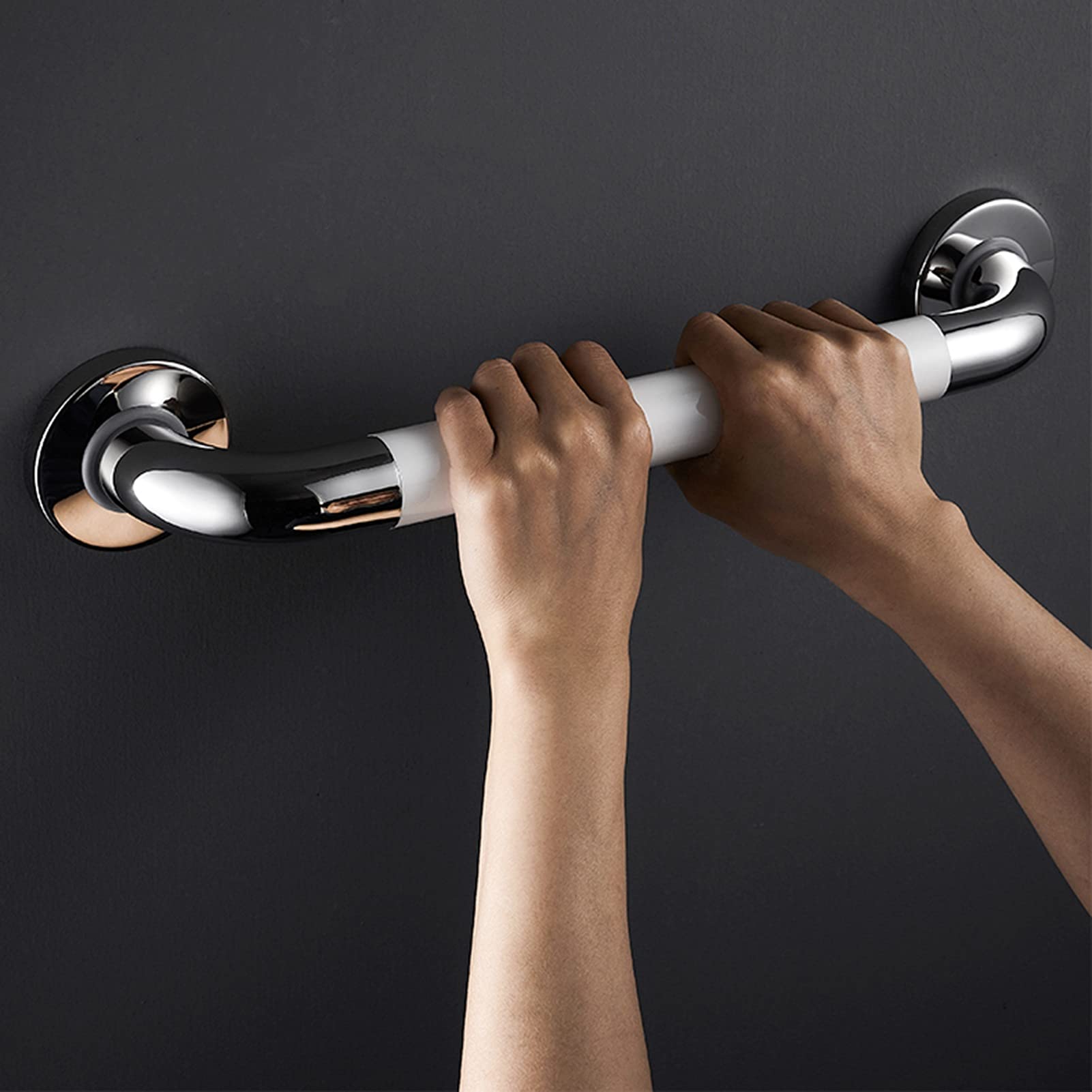 Maniglione di Sicurezza Antiscivolo in Acciaio Inox 304 per Bagno, Doccia e WC, Ideale per Anziani, Bambini, Persone disabili e infortunate (Colore: Bianco, Dimensioni: 40 cm).