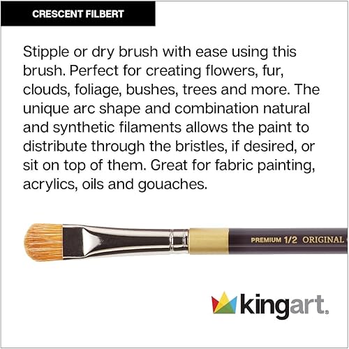 Miniatura 4 de KINGART B-095 Premium - Juego de brochas para licuadora Crescent Filbert de oro original, 4 piezas, cerdas sintéticasTaklon para pintura acrílica y