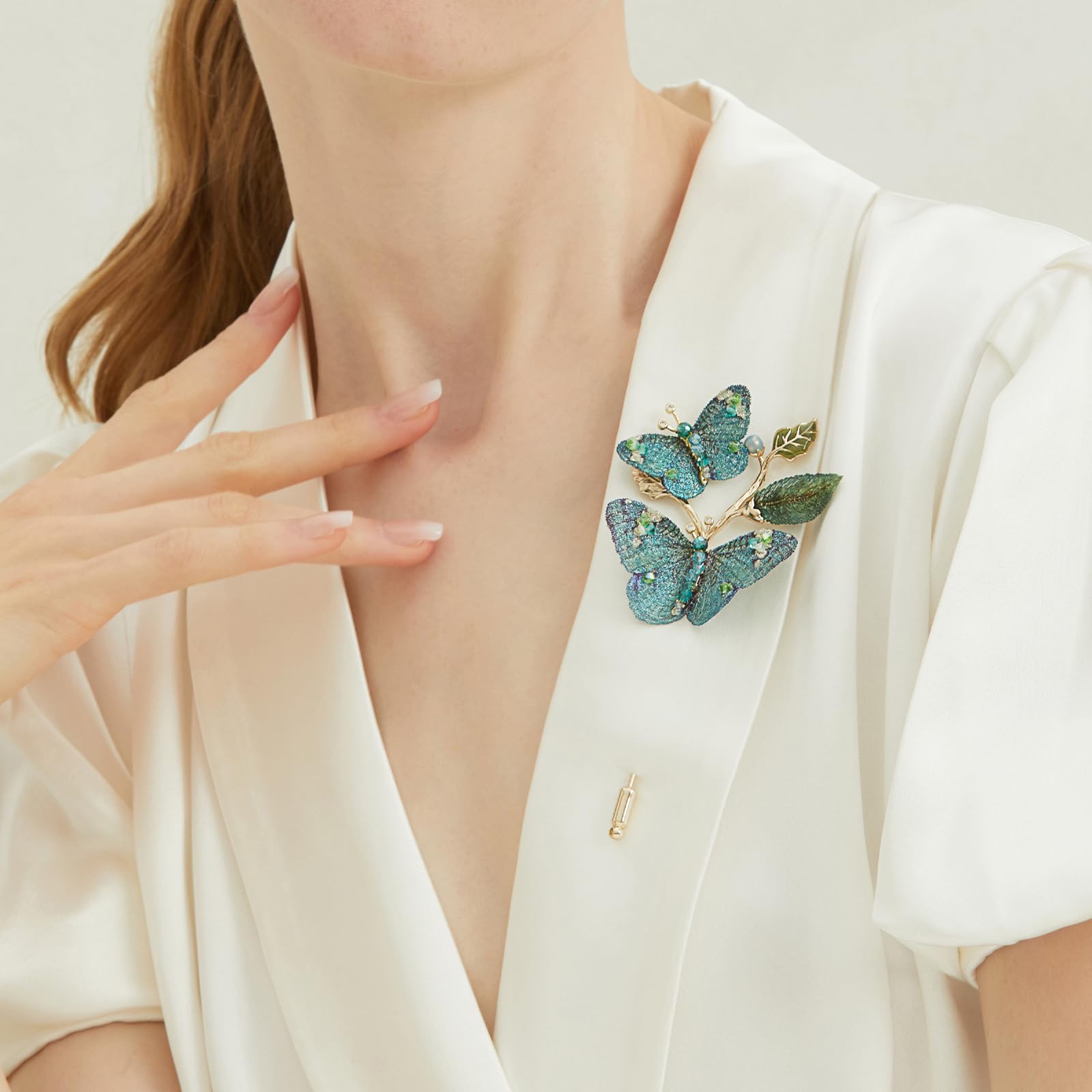SHE’S FREE STYLE JUST FOR YOU Damen Brosche Schmetterling, Handgemachte brosche mit Stickerei & Kristallen, Vintage broschen & anstecknadeln für damen, Elegante Accessoires für Kleidung (Grün)