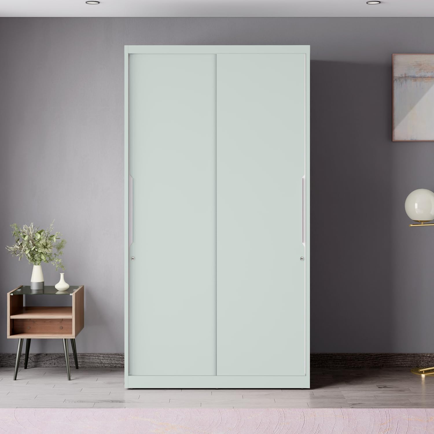 Interio by Godrej Slide N Store Compact 2-Door Steel Wardrobe (Matte Sky Gray), 1-Year Warranty, 1 Drawer-image-29