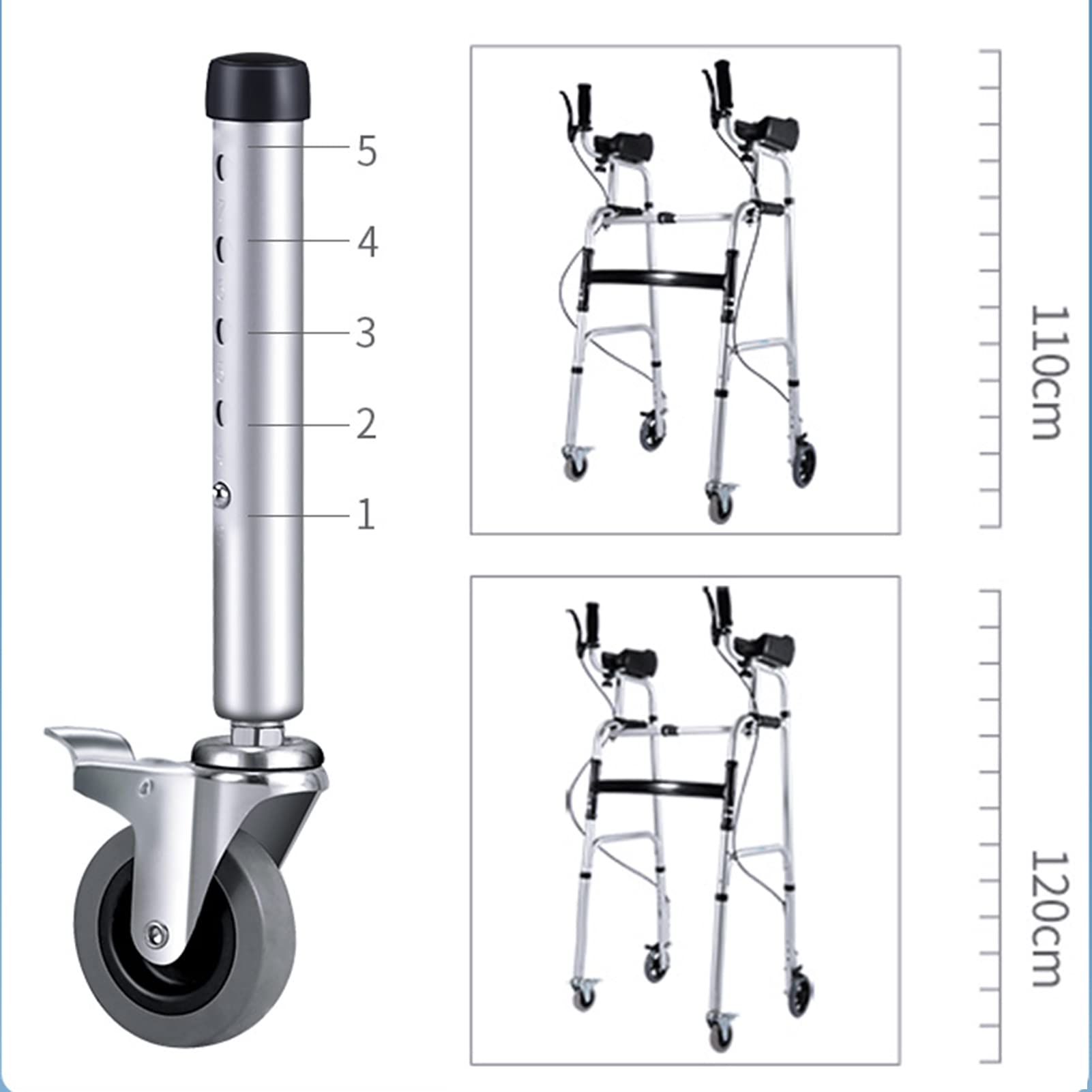 HMTE Andador de antebrazo Andador para Ancianos Aleación de Aluminio Ligero y Plegable Altura Ajustable con Freno de Mano y Asiento Uso en Interiores y Exteriores