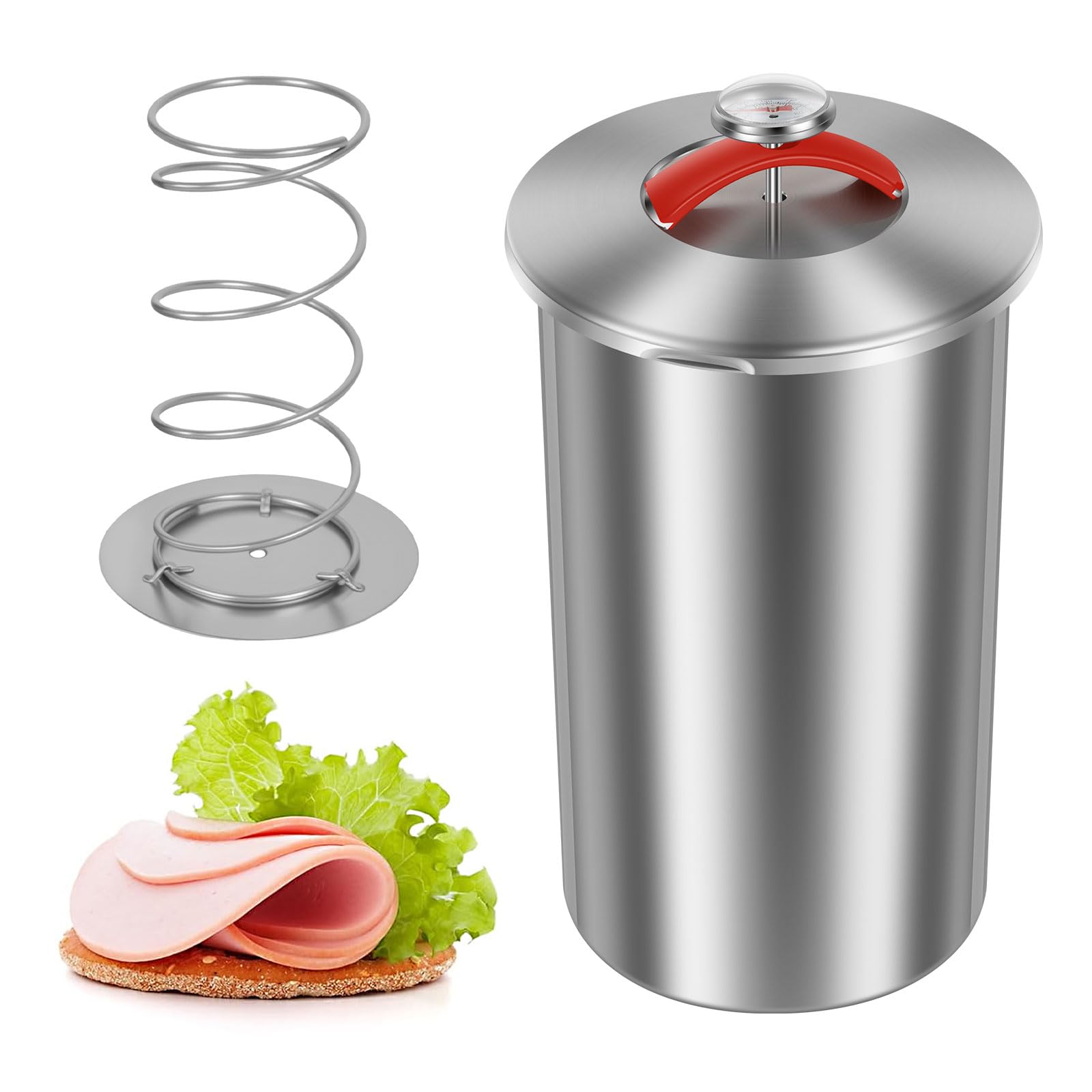 CBWERBB Meat Press Mold for Deli Meat,Stainless Steel Ham Maker with Thermometer,Large Capacity Ham Press Maker Homemade Lunch Meats for Kitchen Healthy Cooking
