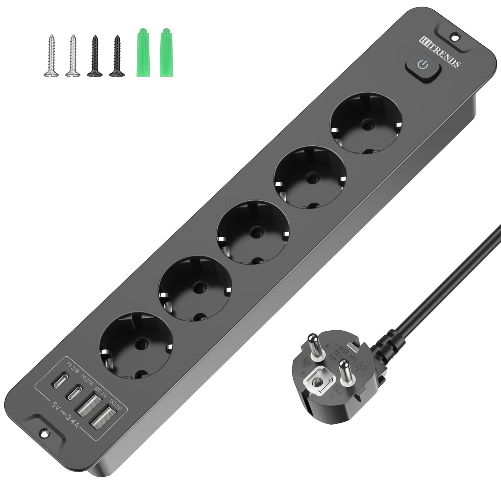 Toma de Empotrar Corriente con 2 USB y 2 Type-C, 4 Tomas Enchufes Multiple Empotrada de Sobremesa con Interruptor, Regleta de Enchufes Empotrada con Cable de 2M para Muebles de Encimera, Blanco — view 21