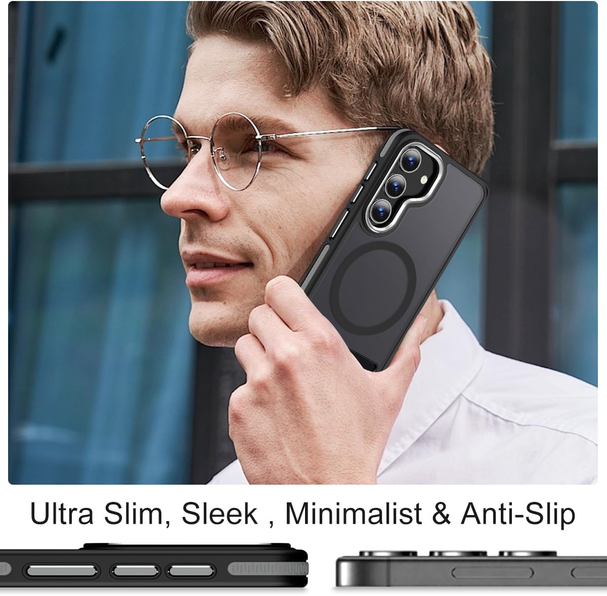 for Samsung Galaxy S24 Case, [Built-in Stand] Anti-Skid TPU Edge & Matte Translucent S24 Cover, Compatible with Magsafe, Slim Shockproof Magnetic Phone Case for S24 5G (Black/Grey) - Image 5