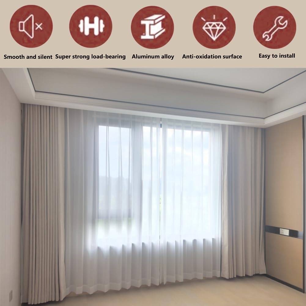 Set di Binari per Tende da Soffitto, Sistema per Divisori Binario per Soggiorno Set Completo con Binario a 2 Vie, Binari Per Tende per Interno/Esterno(White,2.0m(6.6ft))