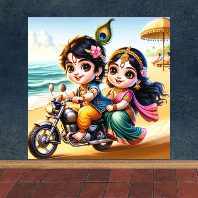 Image of British Terminal Cute little Bal Gopal Baby God Krishna| Kanha Ji | Laddu Lord Makhan Chor Painting Religious Poster for Pregnant Women for wall (matt thin vinyl,sticker,multicolor,unframed)| bj417