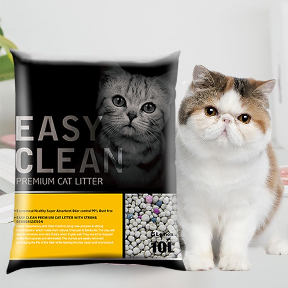 Bentonite Cat Litter 10L Low Dust Fast Clumping with Fresh Scented Ultra Absorbent Cover Odorous Kitty Litter (Lemon)