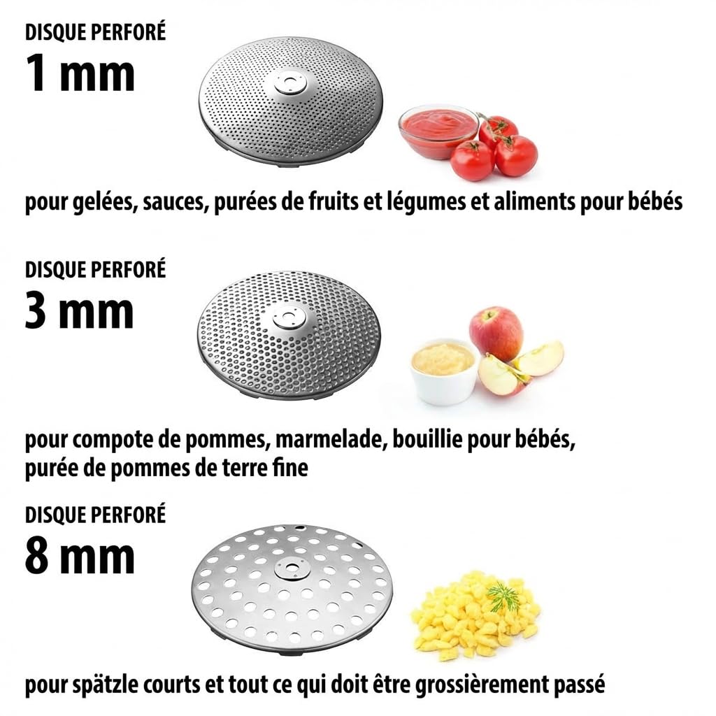 GEFU Passierino FLOTTE LOTTE® con 3 dischi forati da 1/3/8 mm | acciaio inox classico da cucina per verdure, frutta, marmellata e alimenti per bambini | con funzione di rimozione