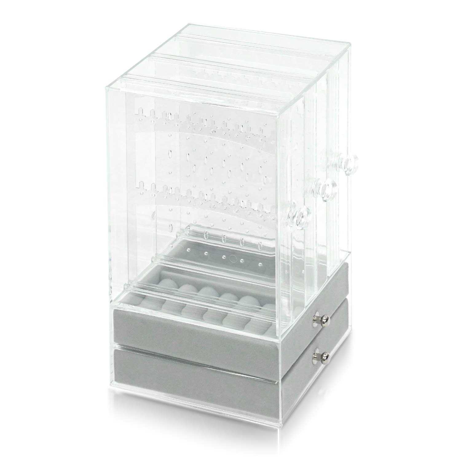 DOZZZ Acrylic Jewelry Organizer Box with 5 Drawers for Women Clear Earring Holder Storage Display Stand Rack for