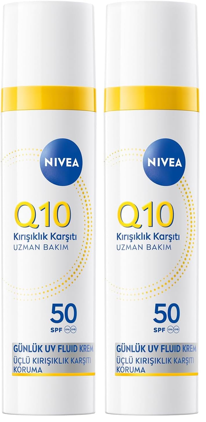 NIVEA SPF50 Q10 Kırışıklık Karşıtı Gündüz Yüz Bakım Kremi 40ml,Nemlendirici,Makyaj Bazı,Tüm Cilt Tonları (2 paketi)