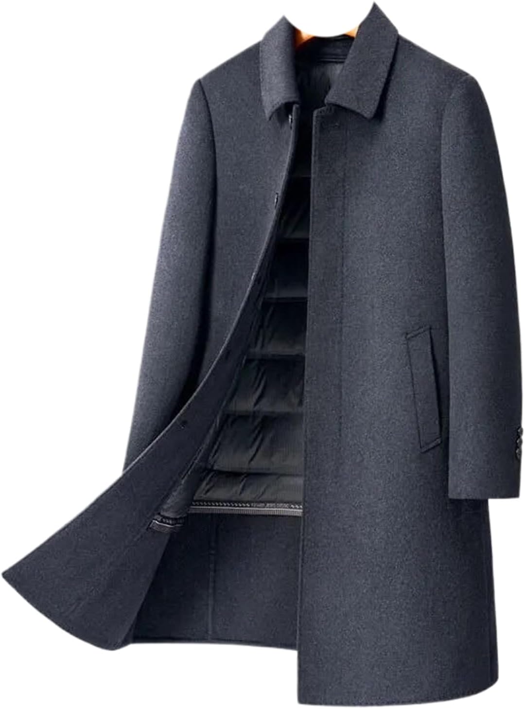 Wool Trench Coat Men Long Warm Detachable Down Vest Jacket Winter Double-sided Woolen Outerwear