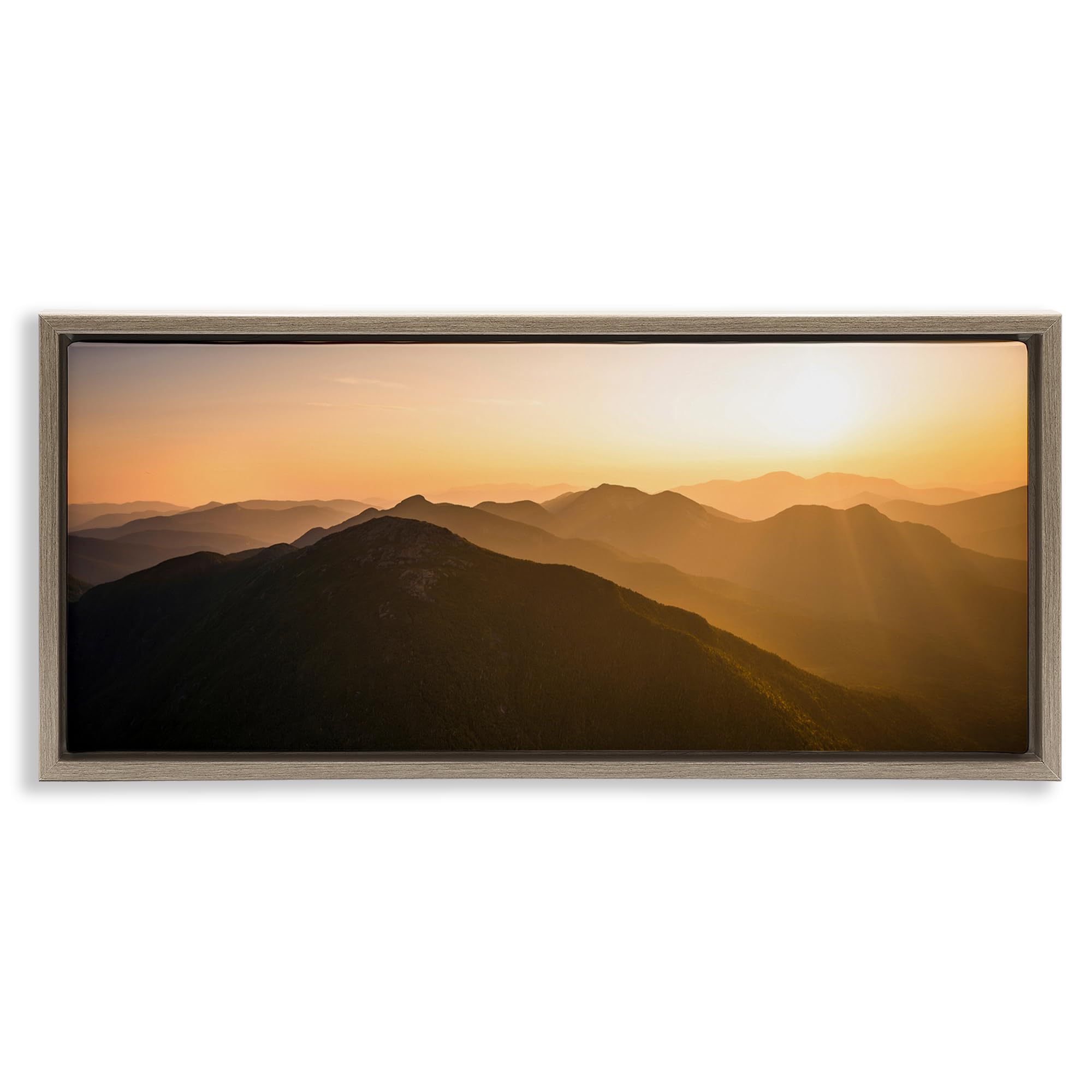 Stupell Industries 'Sunrise Over The Adirondacks', Floating Frame Canvas Art, Brown, 31 x 14 Inches, Easy to Hang and Sturdy, Made in USA, by Jonathan Zaharek
