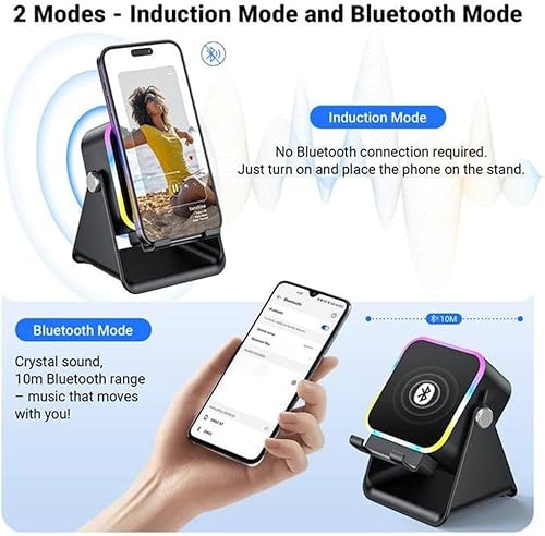 Miniatura 3 de Altavoz Bluetooth de inducción inalámbrico 5 en 1 con soporte ajustable para teléfono, sonido estéreo HD, soporte plegable de 360 compatible con,