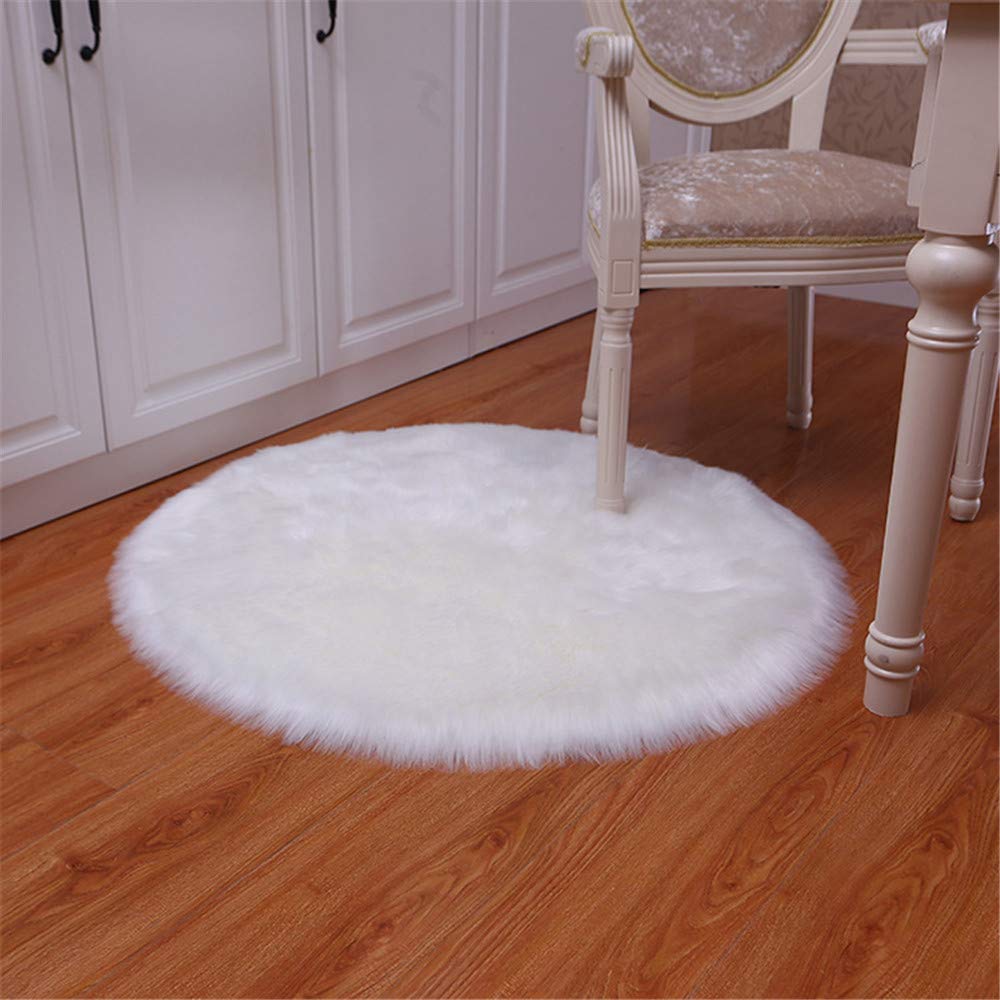 Nicole Knupfer Teppich Runden Faux Lammfell Schaffell,Lammfellimitat Teppich Kunstfell Dekofell Longhair Fell Nachahmung Wolle Bettvorleger Sofa Matte (Weiß,100 x 100cm)