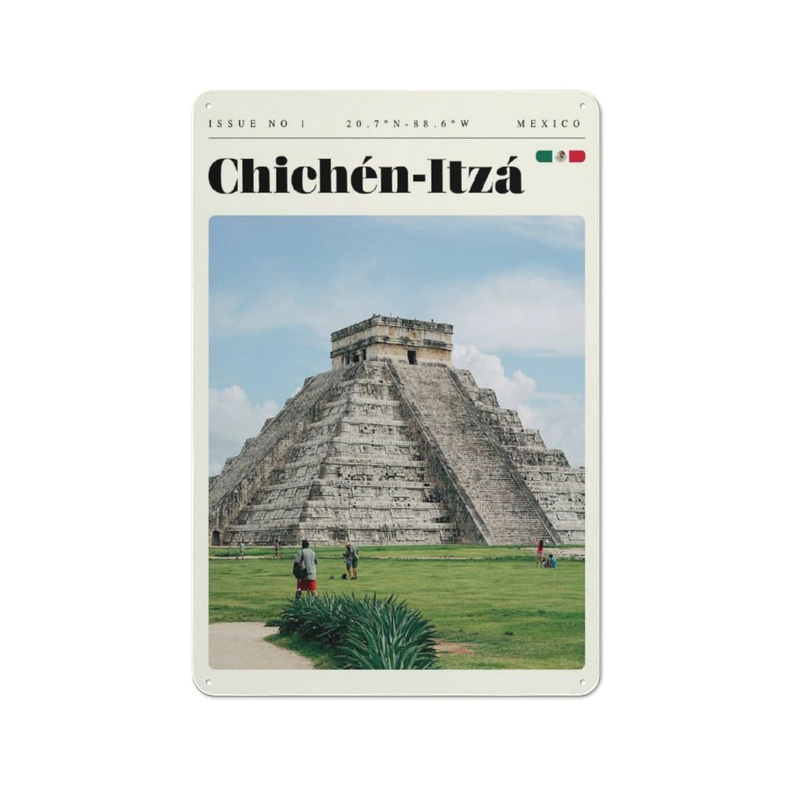 Junmoney Style-1 Cottage Style Chichen Itza Pyramid Mexico Travel Art Decorative Tin Sign 30X20cm, Rustic Kitchen Decor For Kitchen, Cottage, Porch Or Garden Room