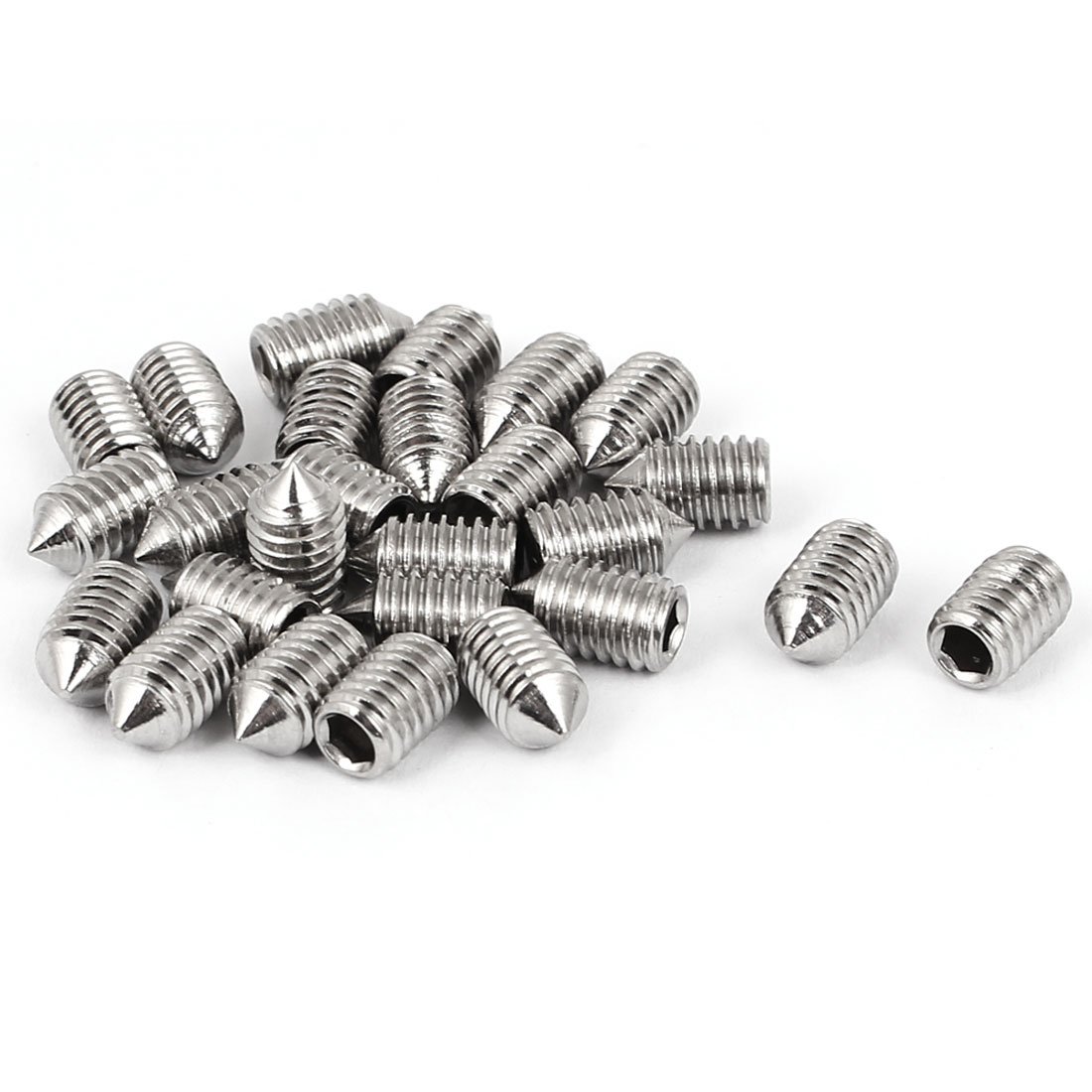 Uxcell Silver Sourcingmap M6 X 10Mm 304 Stainless Steel Cone Point Hex Socket Grub Screw 25 Pcs